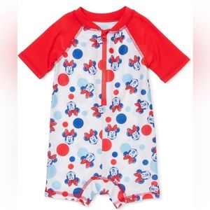 Minnie Mouse Baby Girls One-Piece Rashguard Swimsuit Size 3-6 months.